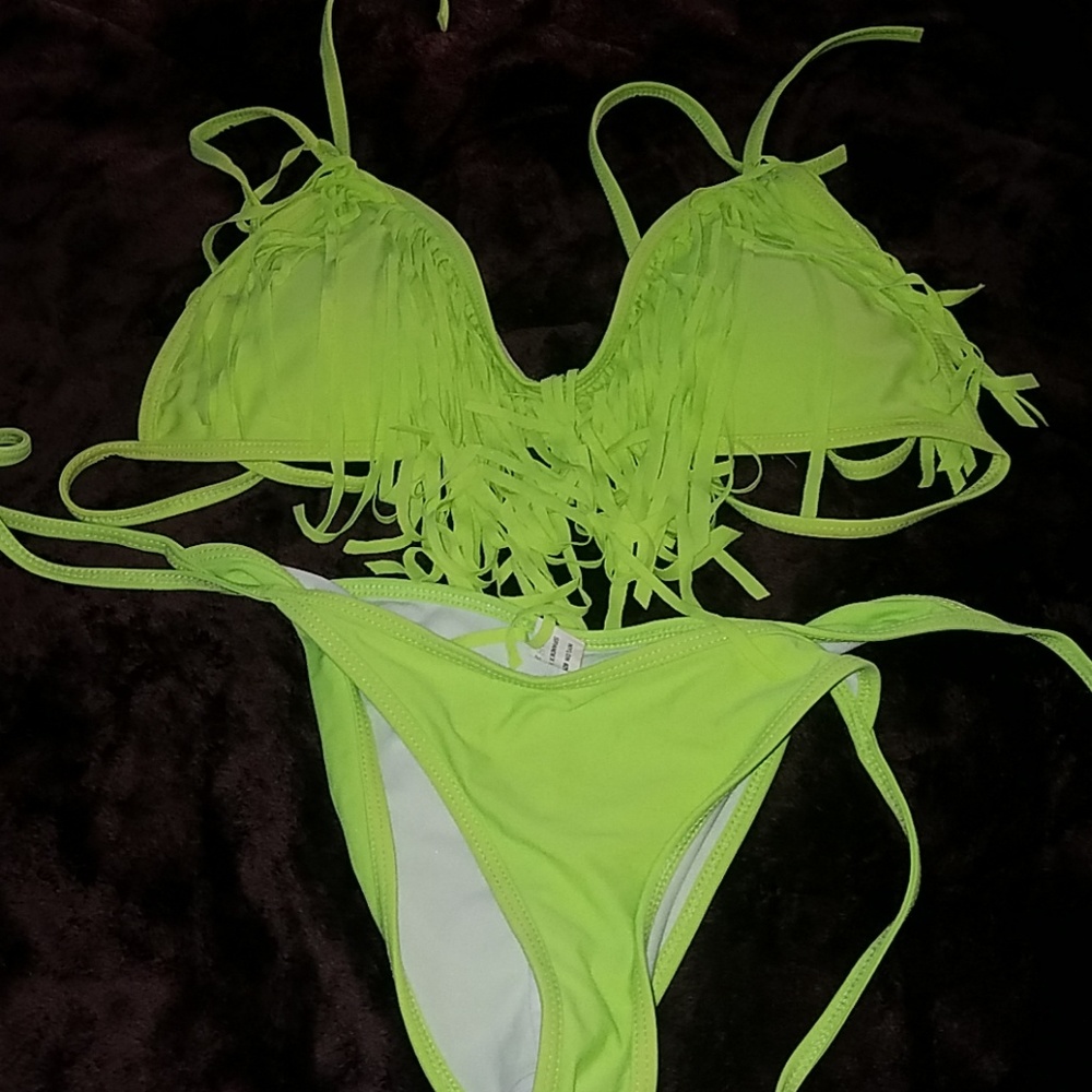 Lime green fringe bikini